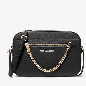 Michael Kors Black Noir Jet Set Large Saffiano Leather Crossbody Bag in